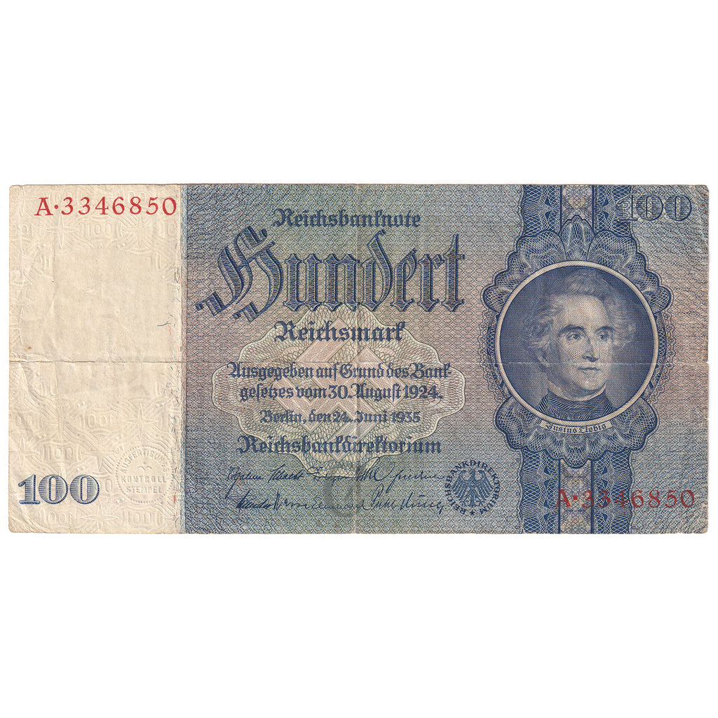 Germany 1935 100 Reichsmark Note, Pick #183a, VF (tear)