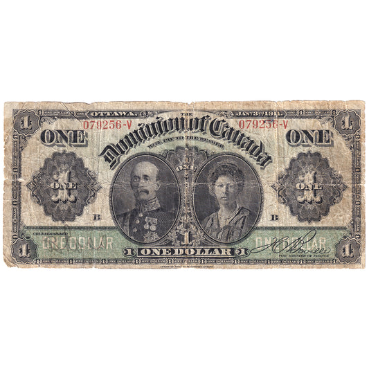 1911 Dominion of Canada $1 Note, Various-Boville (dam'g)