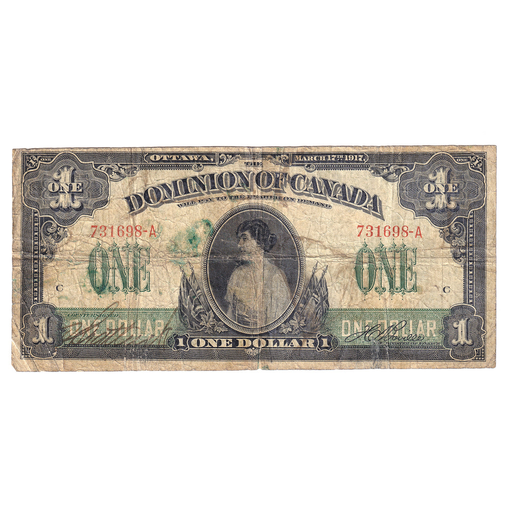 DC-23a 1917 Dominion $1 Various-Boville, No Seal, Imprint, Series A, VG (dam'g)