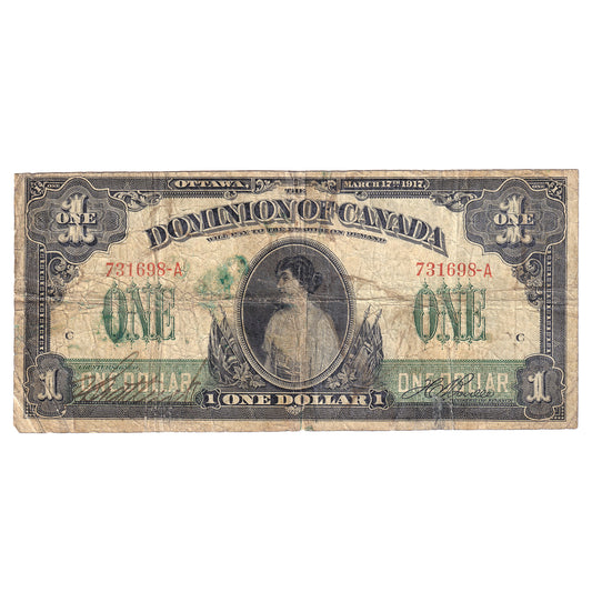 DC-23a 1917 Dominion $1 Various-Boville, No Seal, Imprint, Series A, VG (dam'g)
