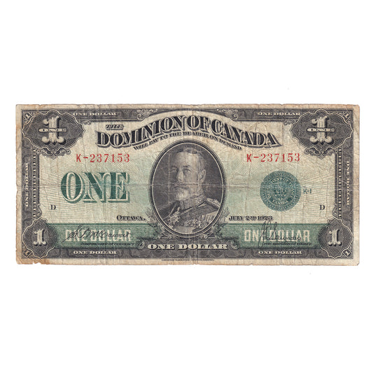 DC-25d 1923 Dominion $1 McCavour-Saunders, Green Seal, Group 1, VG (dam'g)
