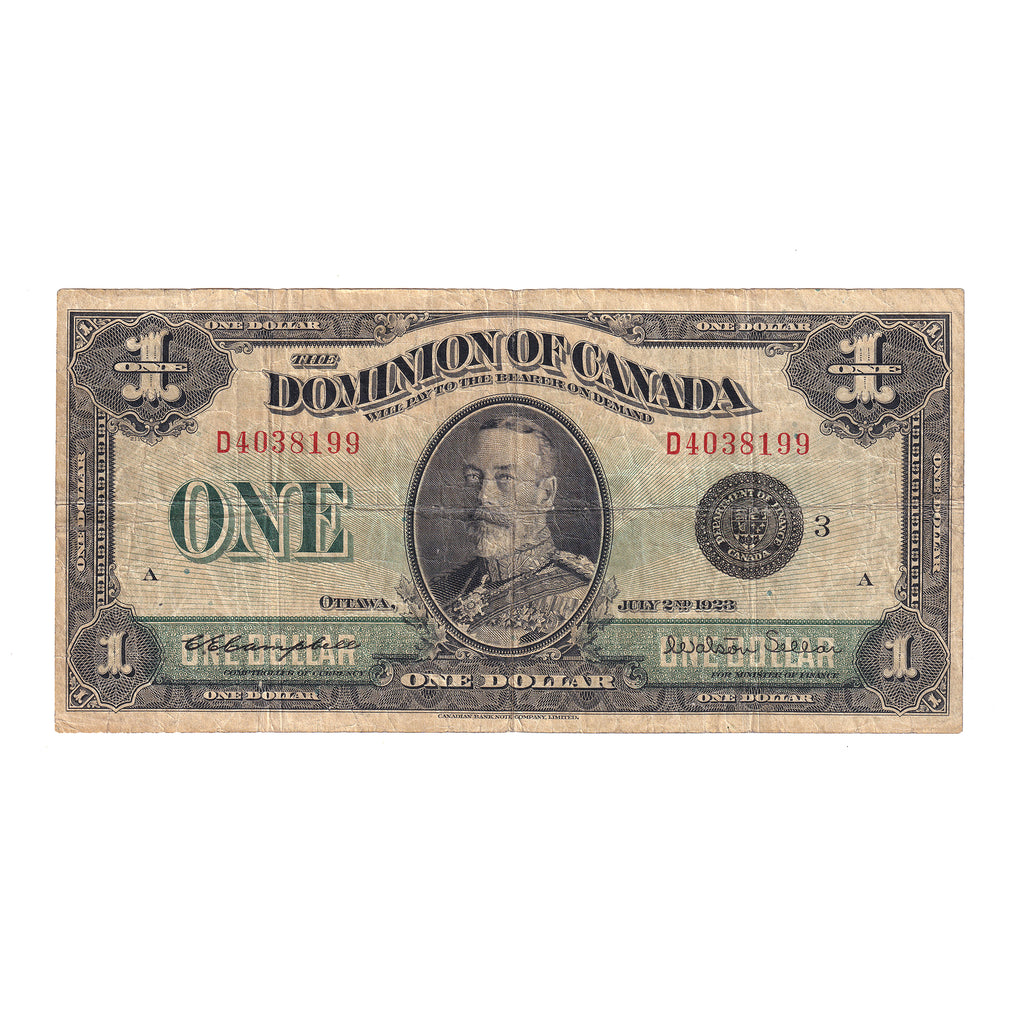 DC-25n 1923 Dominion $1 Campbell-Sellar, Black Seal, Group 3, F-VF (dam'g)