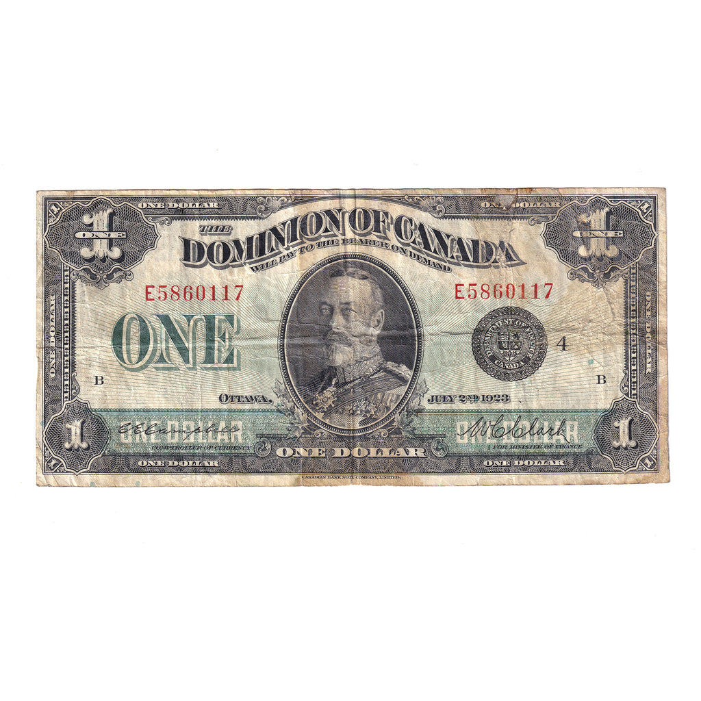 DC-25o 1923 Dominion $1 Campbell-Clark, Black Seal, Group 4, VF (dirt)