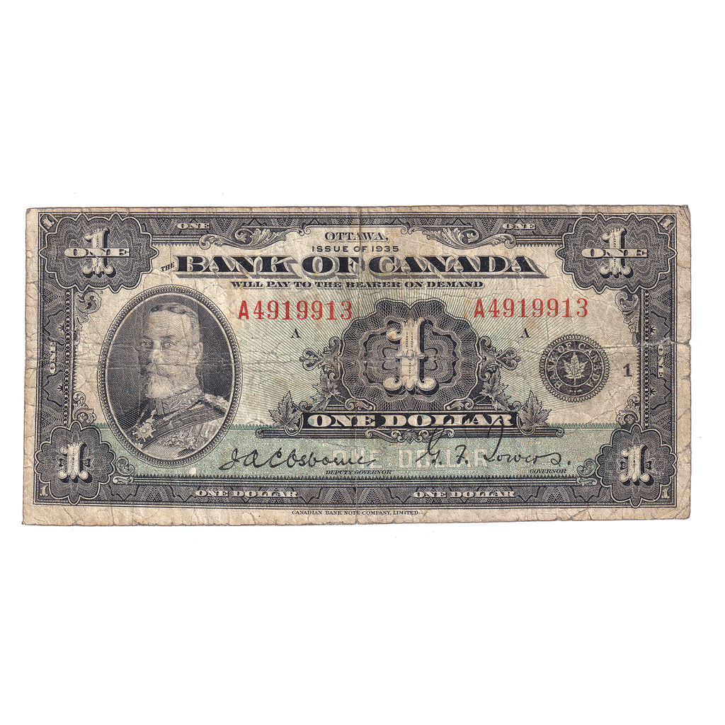 BC-1 1935 Canada $1 Osborne-Towers, English, Series A, VG (tear)