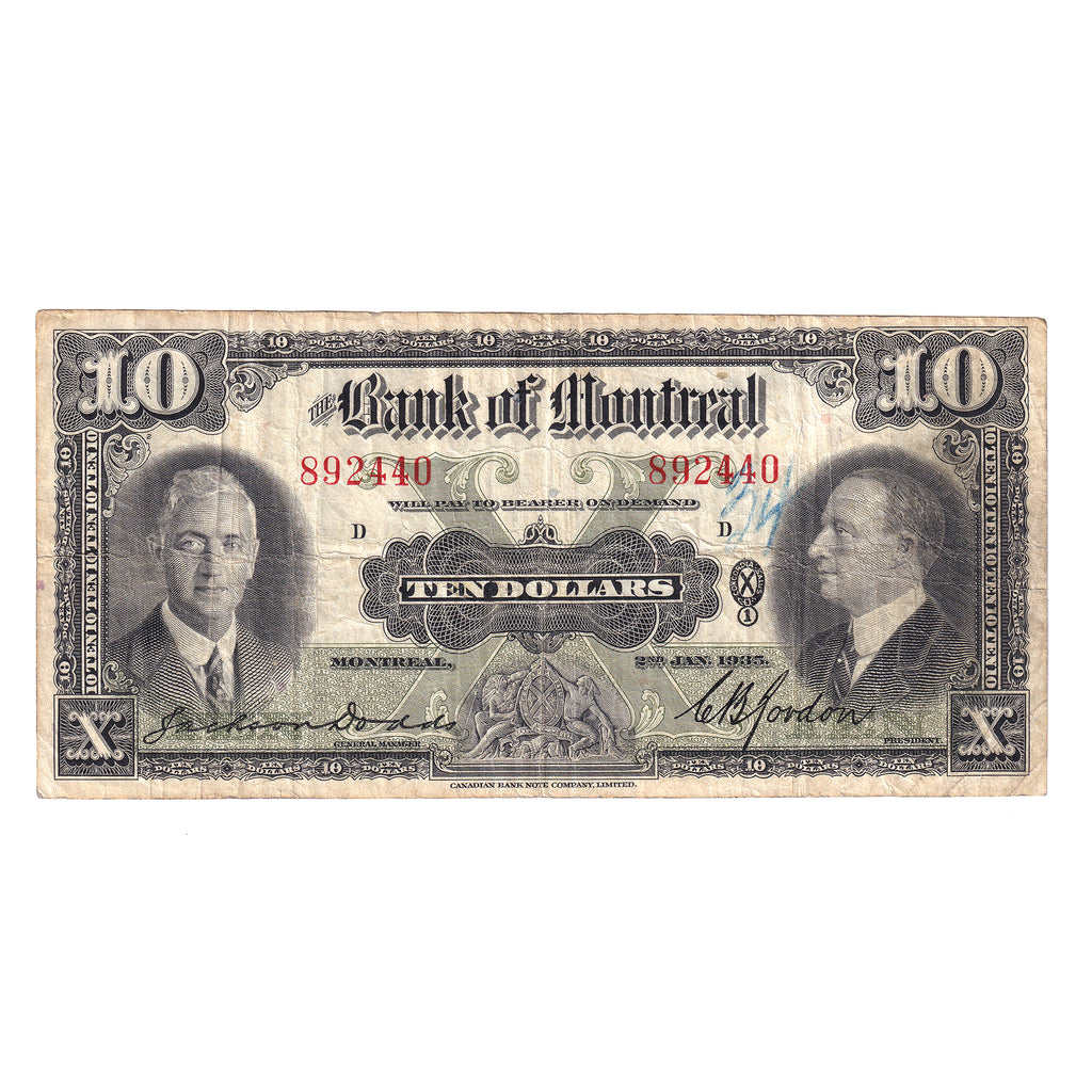 505-60-04 1935 Bank of Montreal $10 Dodds-Gordon, VF (writing)