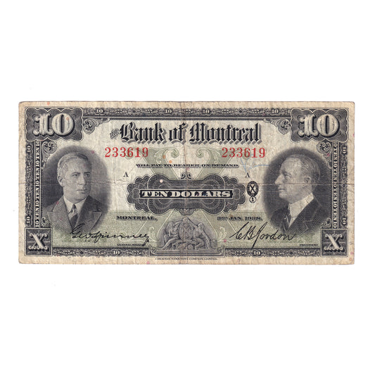 505-62-04 1938 Bank of Montreal $10 Spinney-Gordon, F-VF (writing)