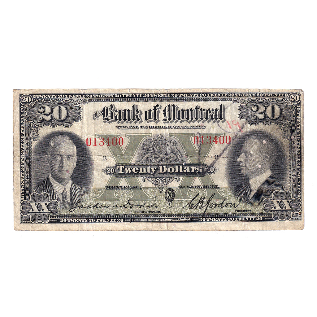 505-60-06 1935 Bank of Montreal $20 Dodds-Gordon, F-VF (writing)