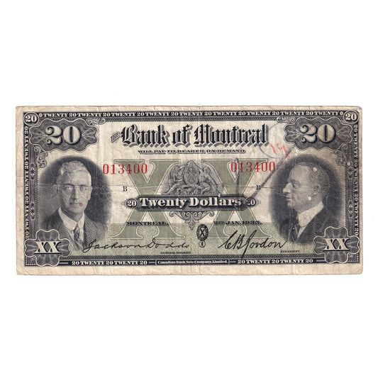 505-60-06 1935 Bank of Montreal $20 Dodds-Gordon, F-VF (writing)