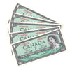 Lot of 5x Consecutive 1954 Canada $1 Notes, Beattie-Rasminsky, D/F, 5Pcs.