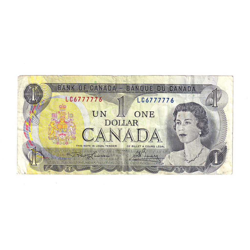 1973 Canada $1 Note, Lawson-Bouey, 2 Digit RADAR, LC6777776