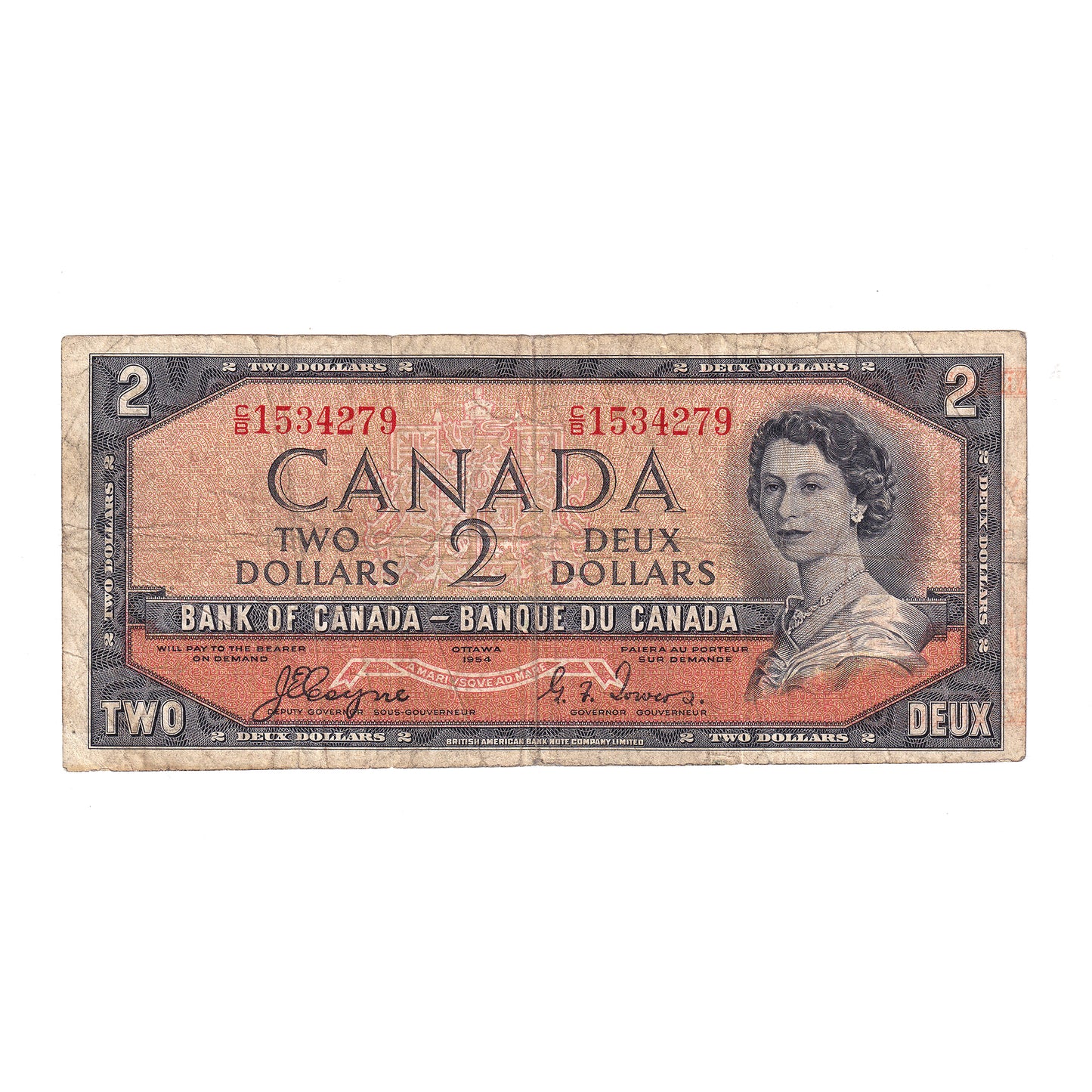 BC-30a 1954 Canada $2 Coyne-Towers, Devil's Face, C/B, F