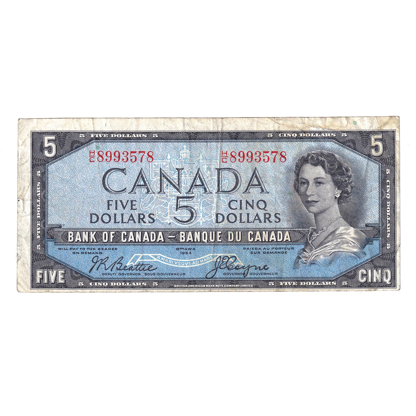 BC-31b 1954 Canada $5 Beattie-Coyne, Devil's Face, H/C, F (dirty)