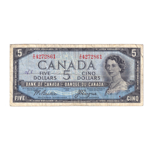 BC-31b 1954 Canada $5 Beattie-Coyne, Devil's Face, I/C, F (writing)