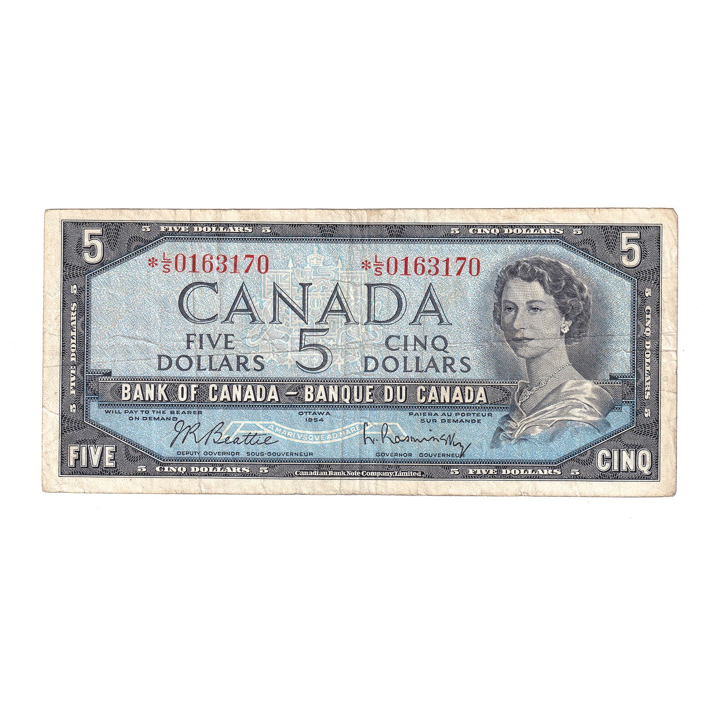 BC-39bA 1954 Canada $5 Beattie-Rasminsky, Replacement, *L/S, VF