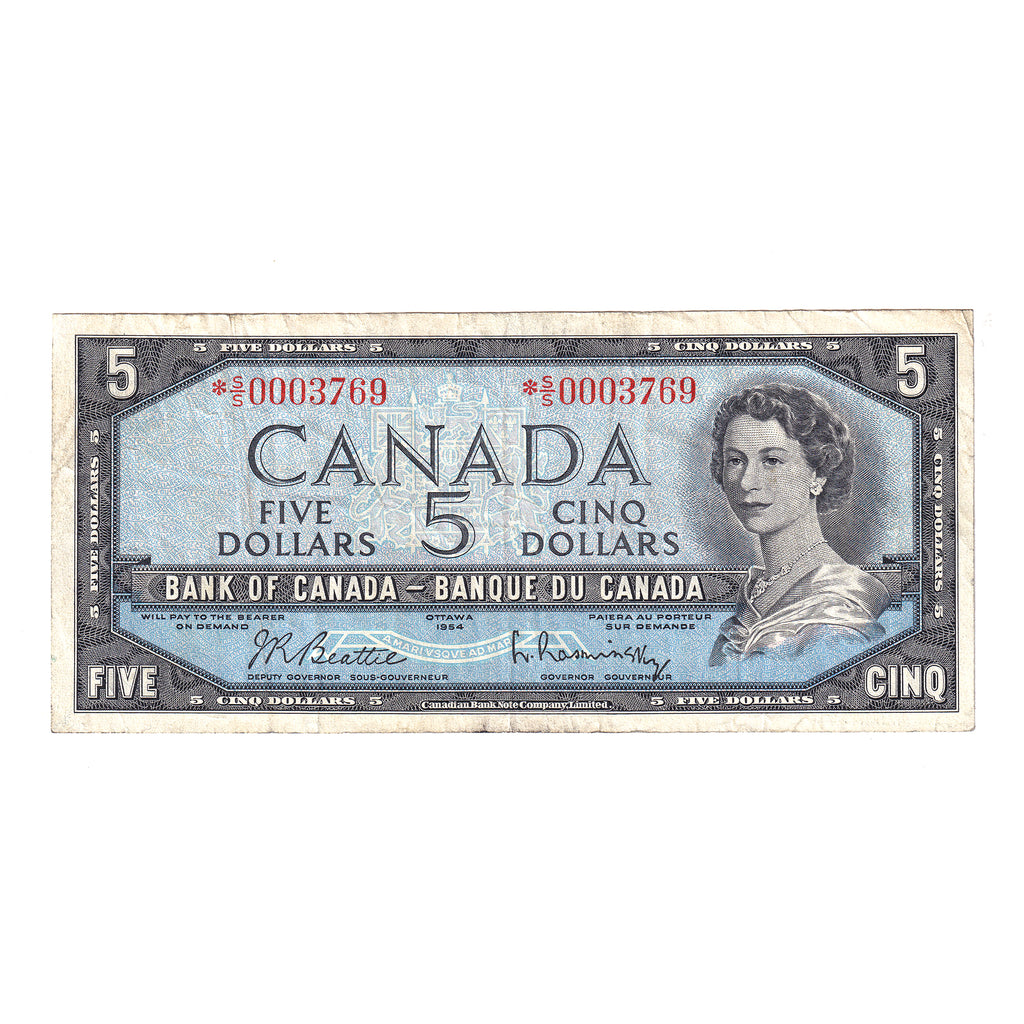 BC-39bA 1954 Canada $5 Beattie-Rasminsky, Replacement, *S/S, VF