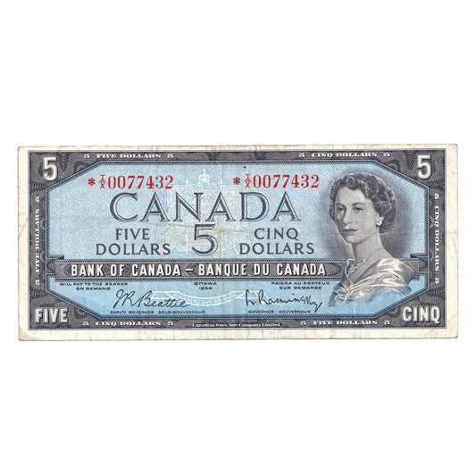 BC-39bA 1954 Canada $5 Beattie-Rasminsky, Replacement, *I/X, VF