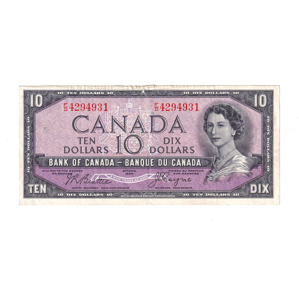 BC-32b 1954 Canada $10 Beattie-Coyne, Devil's Face, F/D, VF-EF (tears)