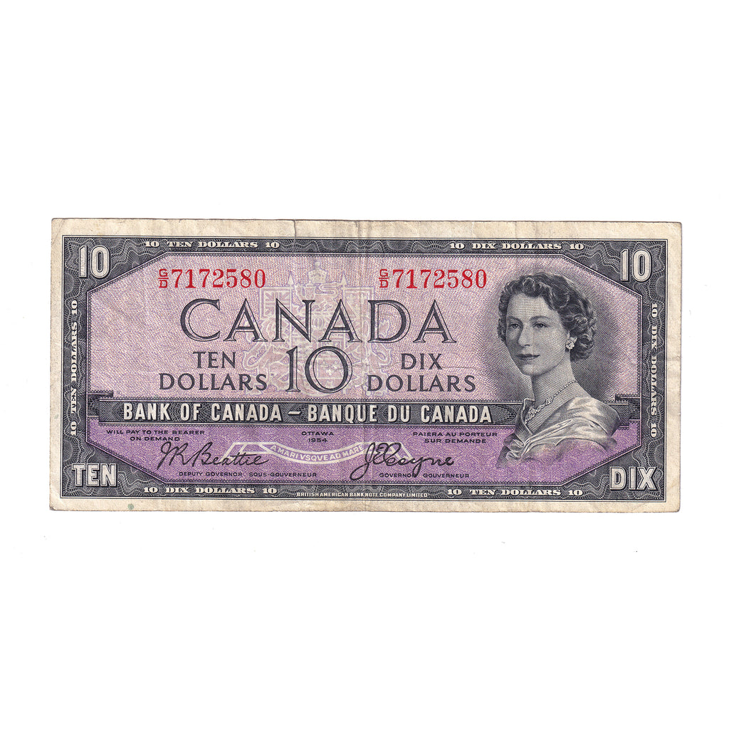 BC-32b 1954 Canada $10 Beattie-Coyne, Devil's Face, G/D, VF (tear)