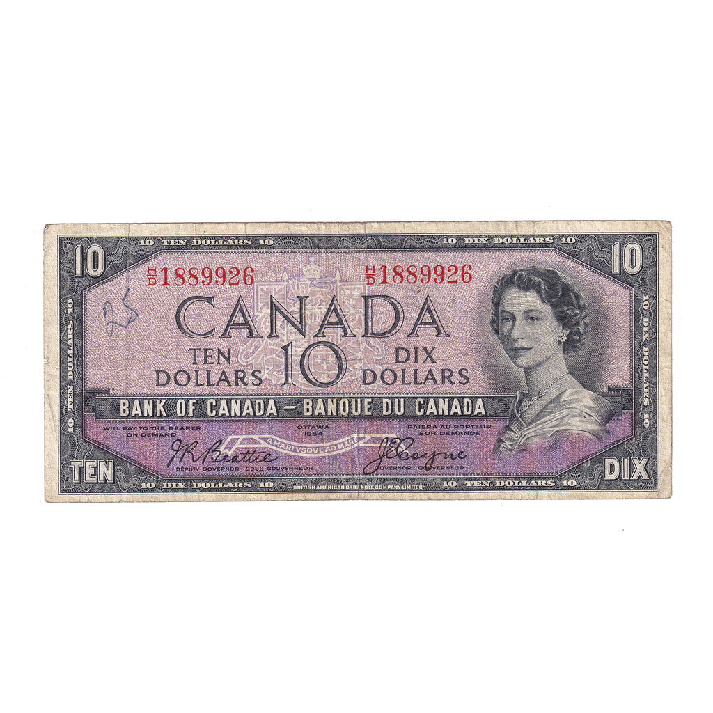 BC-32b 1954 Canada $10 Beattie-Coyne, Devil's Face, H/D, F (writing)