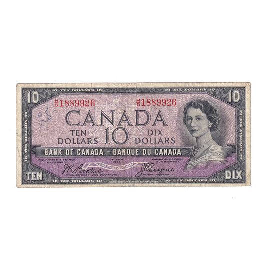 BC-32b 1954 Canada $10 Beattie-Coyne, Devil's Face, H/D, F (writing)