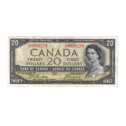 BC-33b 1954 Canada $20 Beattie-Coyne, Devil's Face, D/E, VF (writing)