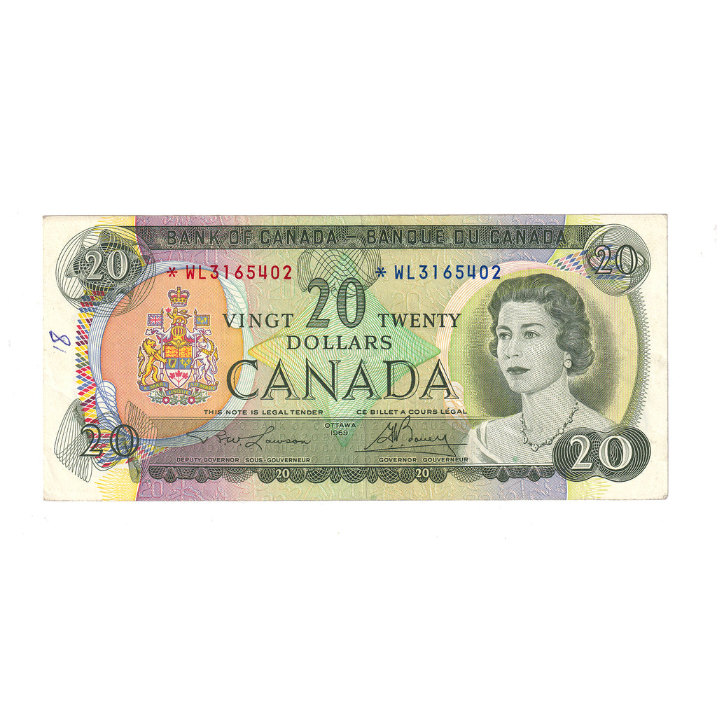 BC-50bA 1969 Canada $20 Lawson-Bouey, *WL, VF-EF (writing)