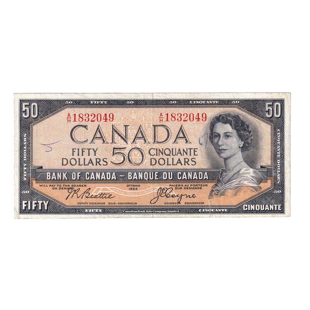 BC-34b 1954 Canada $50 Beattie-Coyne, Devil's Face, A/H, VF (writing)