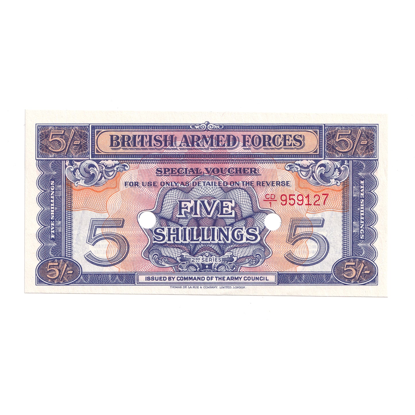 British Armed Forces 1948 5 Shilling Note, UNC