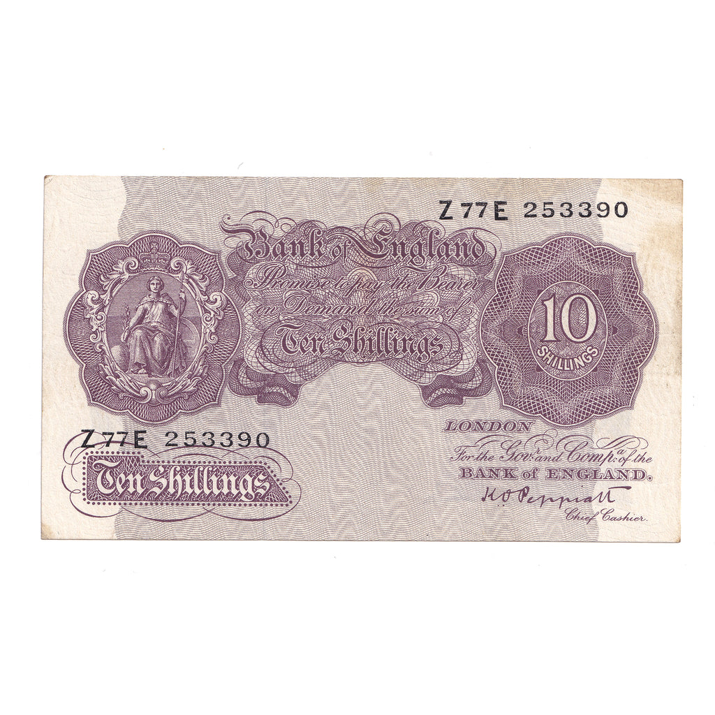 Great Britain 1940 10 Shilling Note, BE24e, Peppiatt, VF-EF