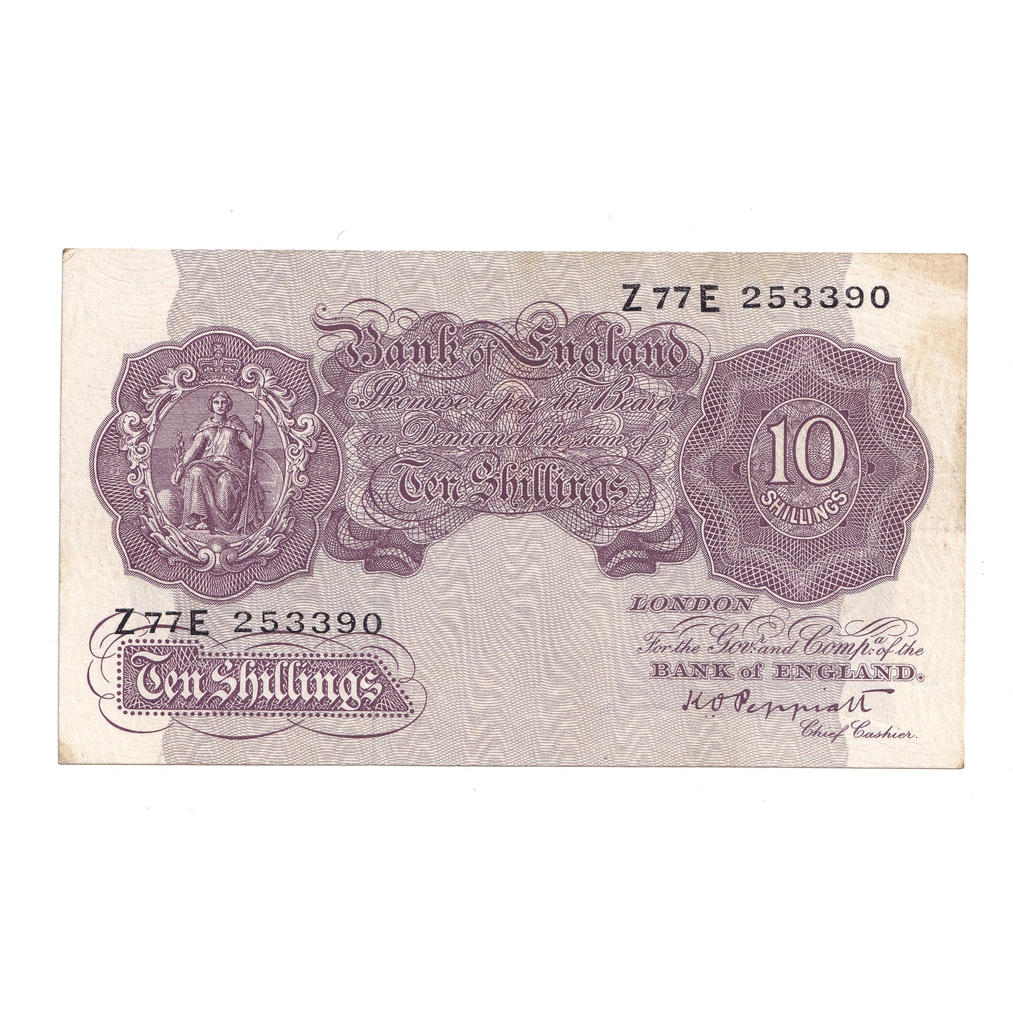 Great Britain 1940 10 Shilling Note, BE24e, Peppiatt, VF-EF