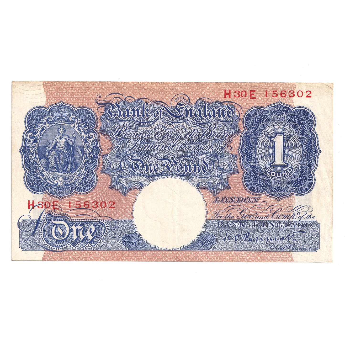 Great Britain 1940 1 Pound Note, BE47g, Peppiatt, AU