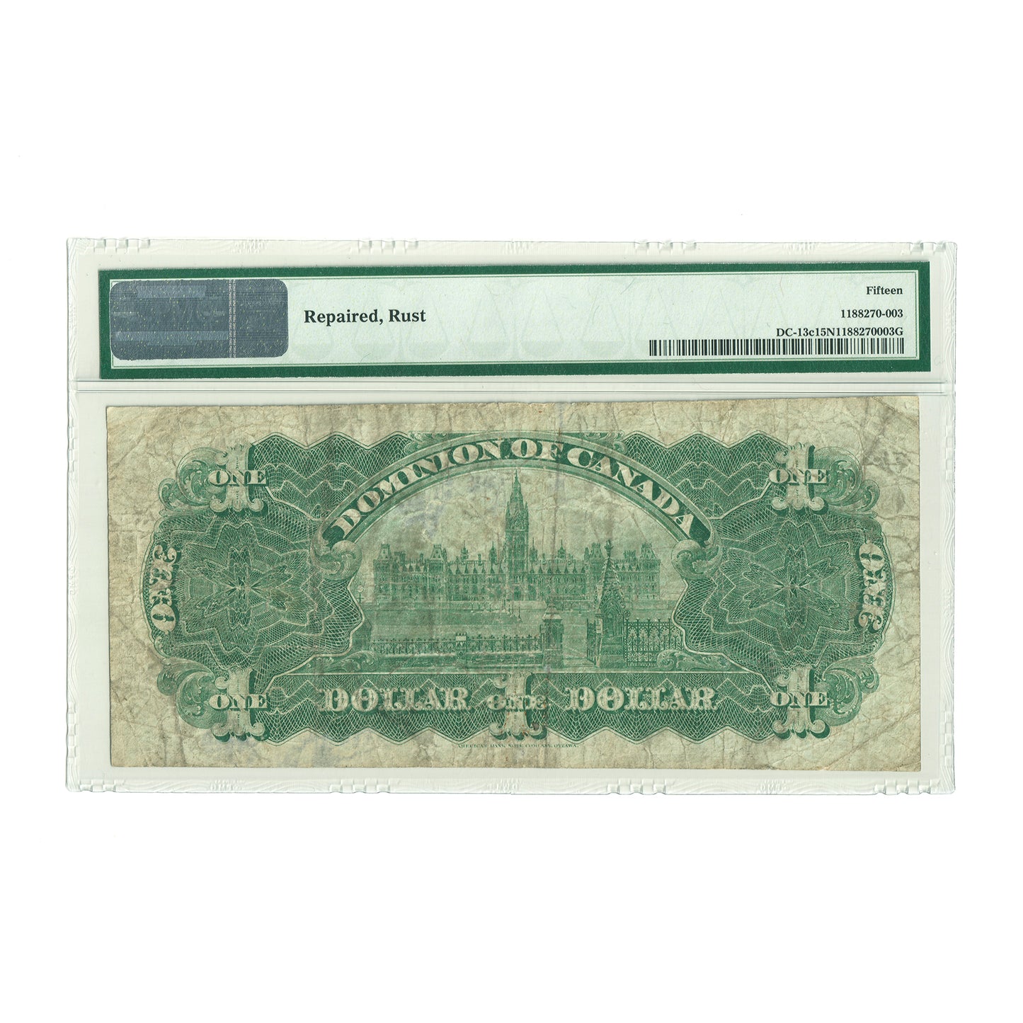DC-13c 1898 Dominion $1 Various-Boville, Outward One's, Series L to S, PMG Cert. F15 (repaired, rust)