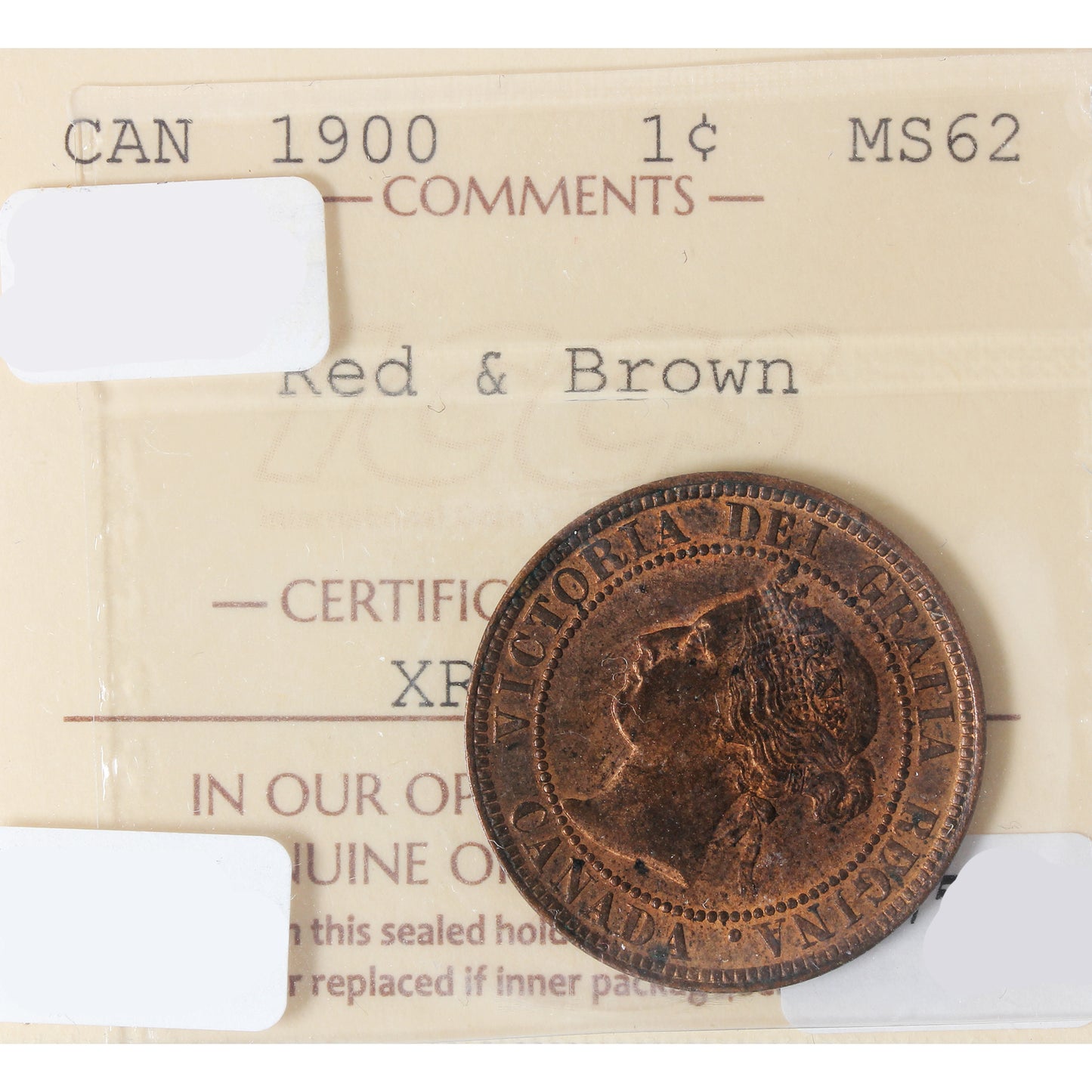 1900 Canada 1-cent ICCS Certified MS62 Red and Brown