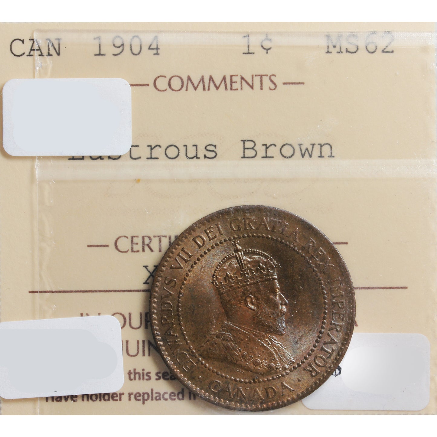 1904 Canada 1-cent ICCS Certified MS62 Lustrous Brown