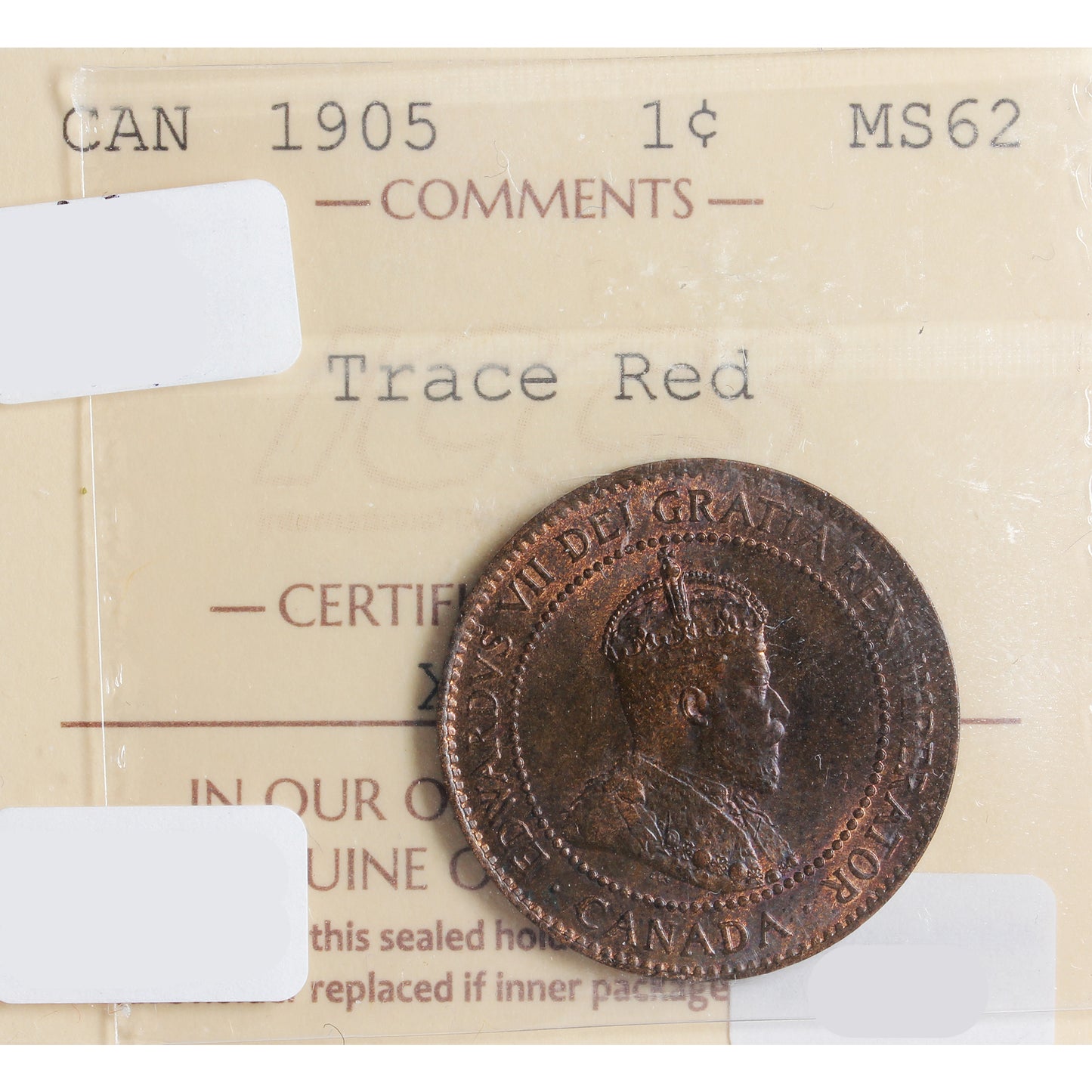 1905 Canada 1-cent ICCS Certified MS62 Trace Red