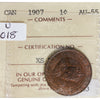 1907 Canada 1-cent ICCS Certified AU55