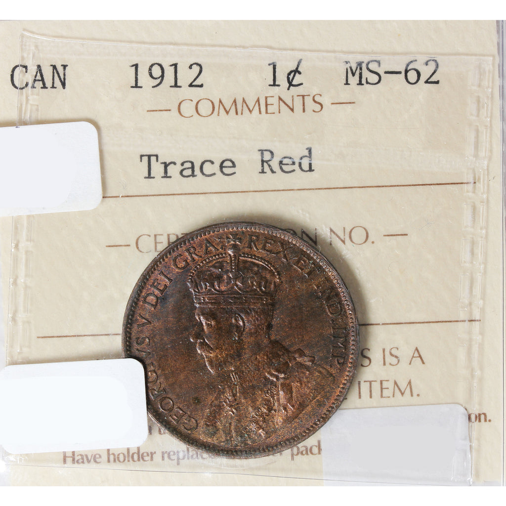 1912 Canada 1-cent ICCS Certified MS62 Trace Red