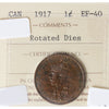 1917 Rotated Dies Canada 1-cent ICCS Certified EF40