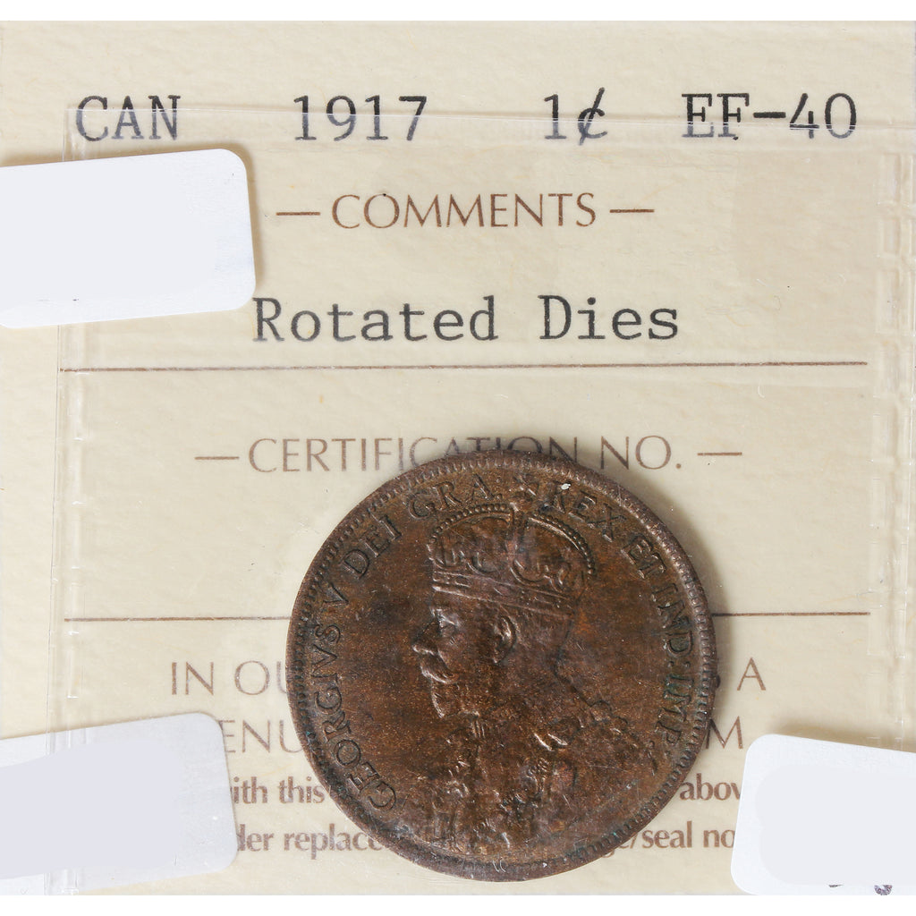 1917 Rotated Dies Canada 1-cent ICCS Certified EF40