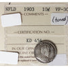 1903 Newfoundland 10-cents ICCS Certified VF30 Toned