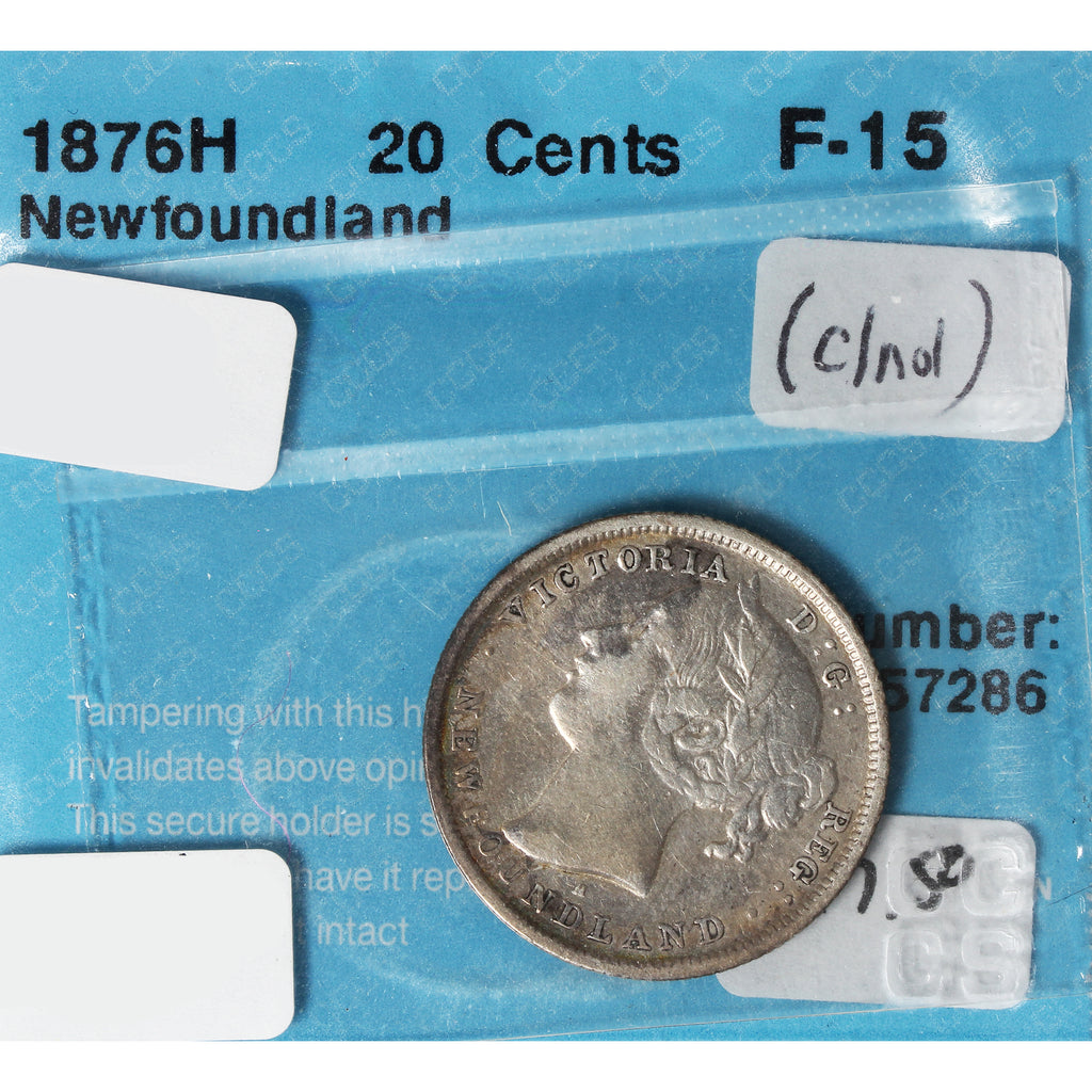 1876H Newfoundland 20-cents CCCS Certified F15 Cleaned