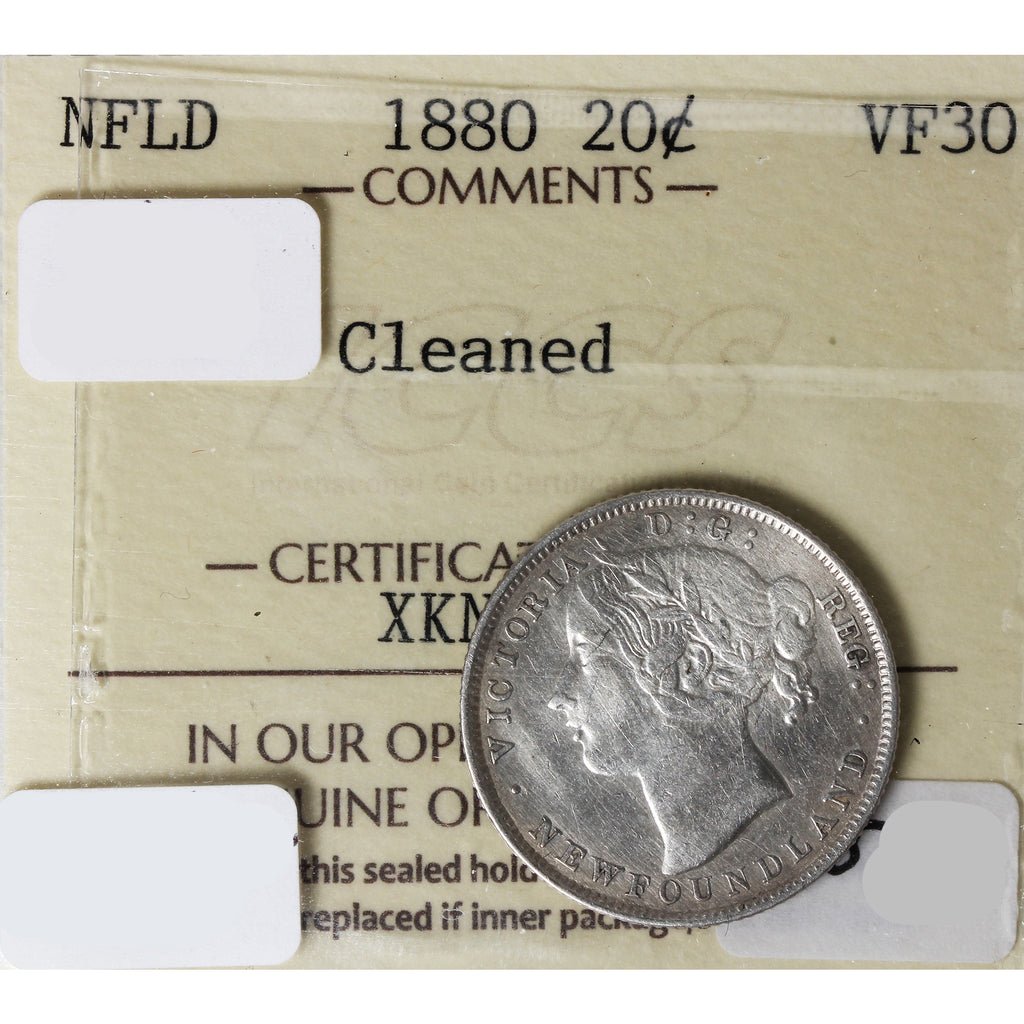 1880 Newfoundland 20-cents ICCS Certified VF30 Cleaned