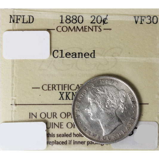 1880 Newfoundland 20-cents ICCS Certified VF30 Cleaned