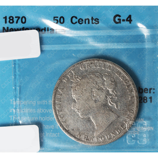 1870 Newfoundland 50-cents CCCS Certified G4 Cleaned