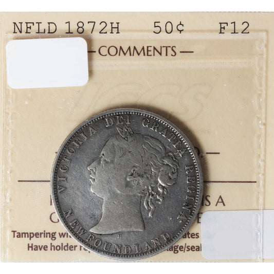 1872H Newfoundland 50-cents ICCS Certified F12
