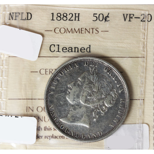 1882H Newfoundland 50-cents ICCS Certified VF20 Cleaned
