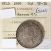 1899 Narrow 9's Newfoundland 50-cents ICCS Certified VF30 Toned