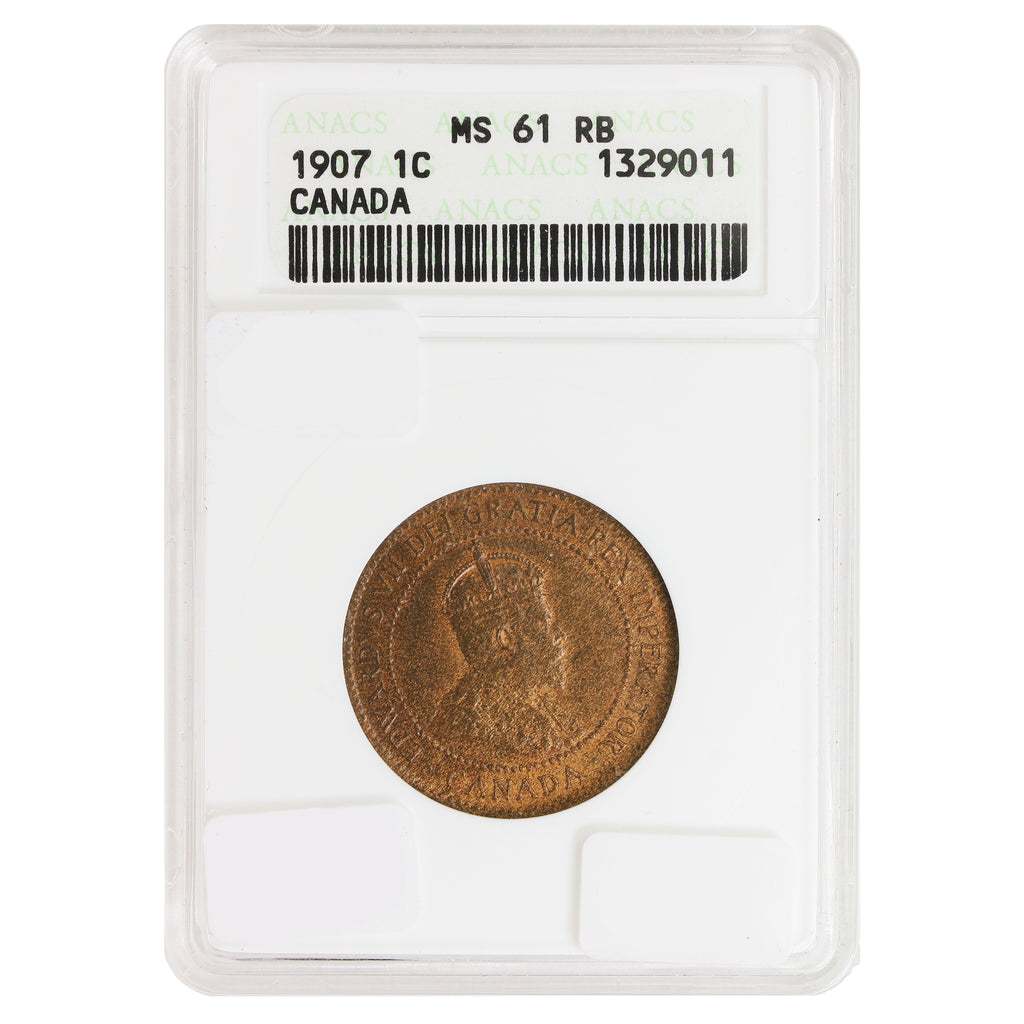 1907 Canada 1-cent ANACS Certified MS61 Red and Brown