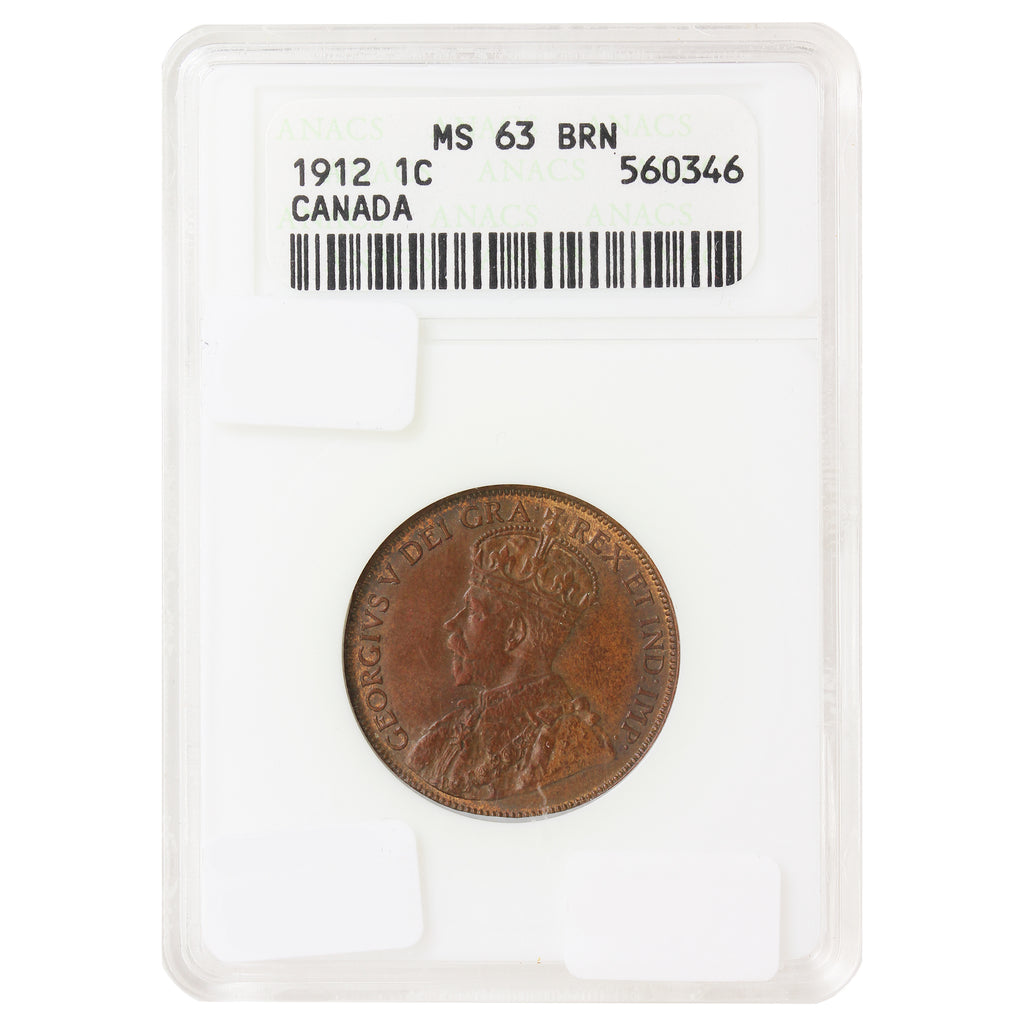 1912 Canada 1-cent ANACS Certified MS63 Brown