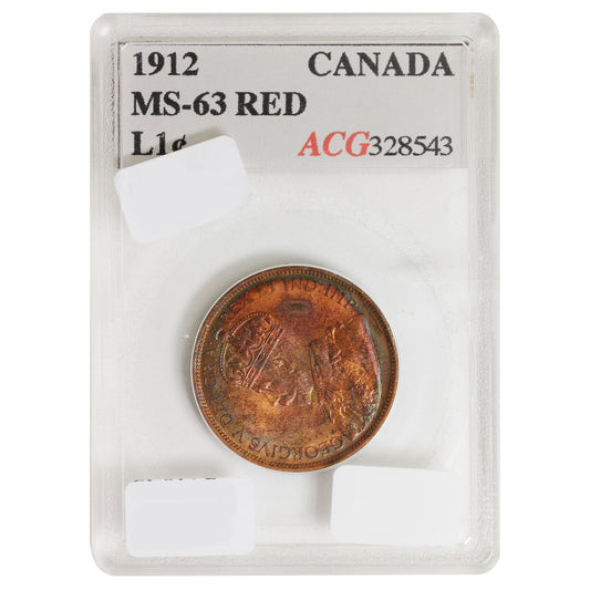 1912 Canada 1-cent ACG Cert MS63 Red